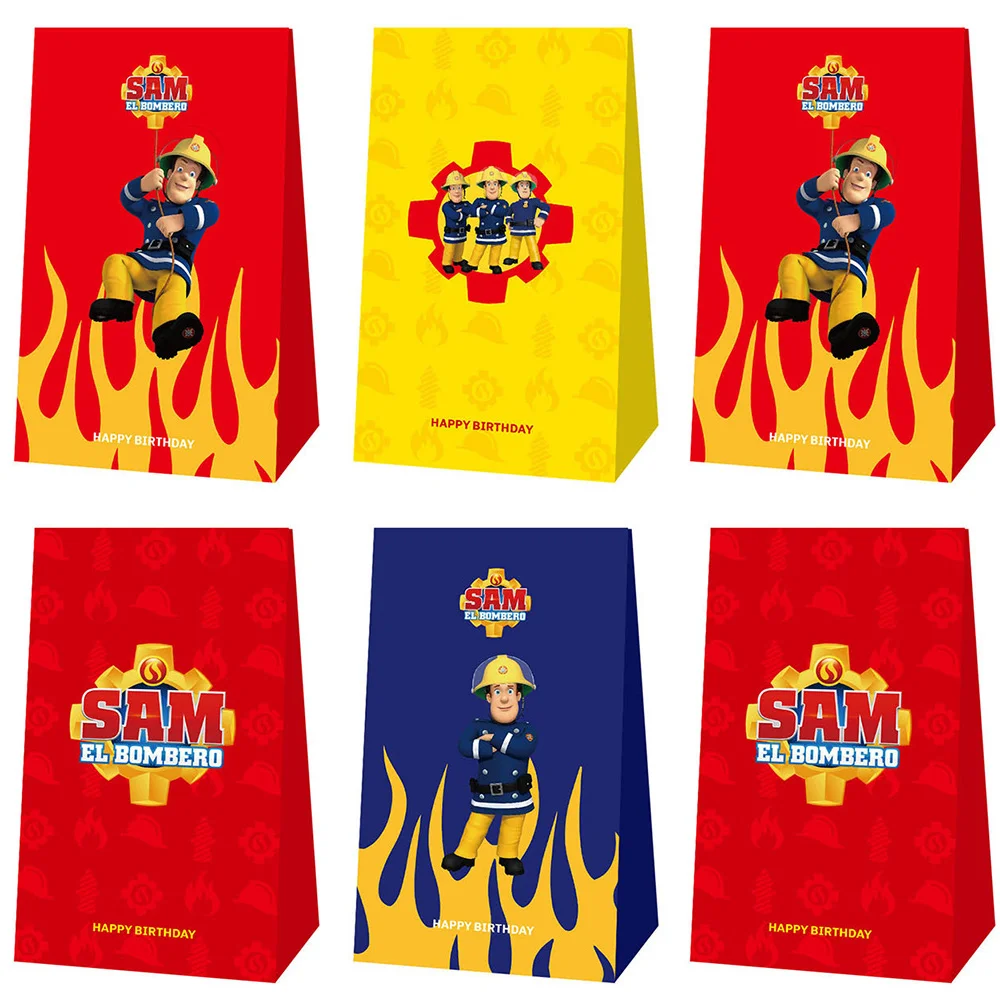 6pcs Firefighter Theme Children Birthday Gift Bags Fireman Sam Birthday Party Goodie Bags Favor Candy Bag Treat School Gift Bag