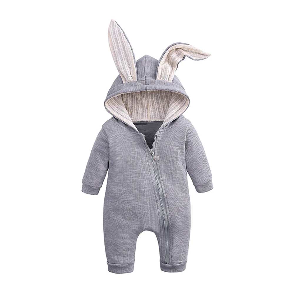 Bear Leader Boys Long Sleeved Clothing Baby Children\'s Big Ears Rabbit Bodysuit Girl Baby Hooded Zipper Creeper Romper