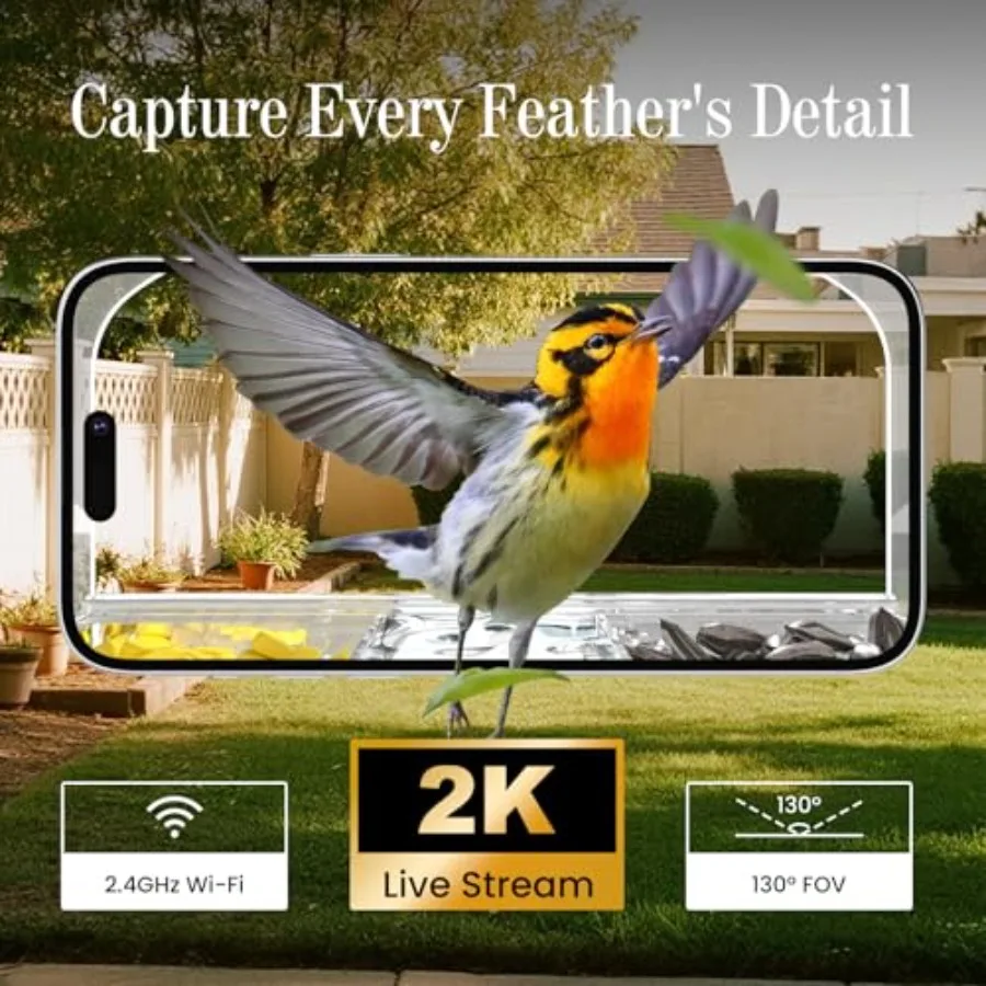 【Spot goods】Smart Window Bird Feeder Camera with AI Modern Design for Panoramic Views 2K HD Live Feed USB Powered and Secure Su view 6