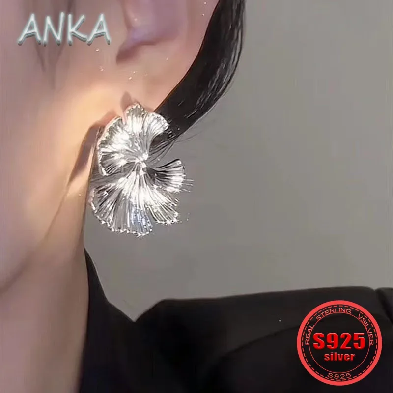 ANKA NEW S925 sterling silver exaggerated design sense ginkgo biloba stud earrings temperament fashion women's stud earrings