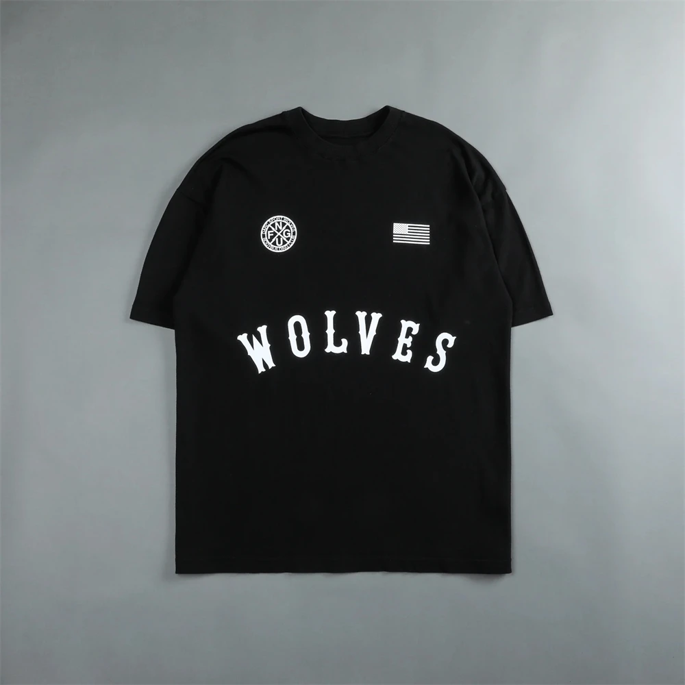 WOLVES Simple Style Print 100% Cotton Men Hip Hop US SIZE S-XL T-shirt Casual Summer 230G Cotton Fitness GYM Running Tees Tops