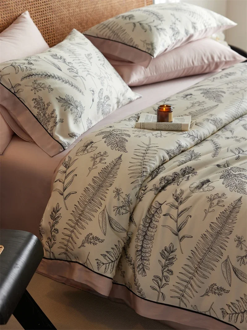 Tencel idyllic lotus leaf lace four-piece set silky slippery sleeping naked