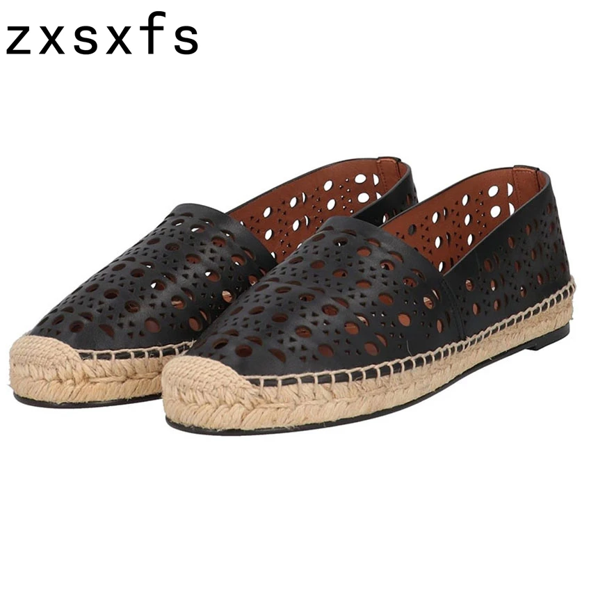 Summer Hollow Out Loafers Real Leather Flat Casual Shoes For Women Ballet Flats Mules 2024 Hot Slip On Doudou Shoes