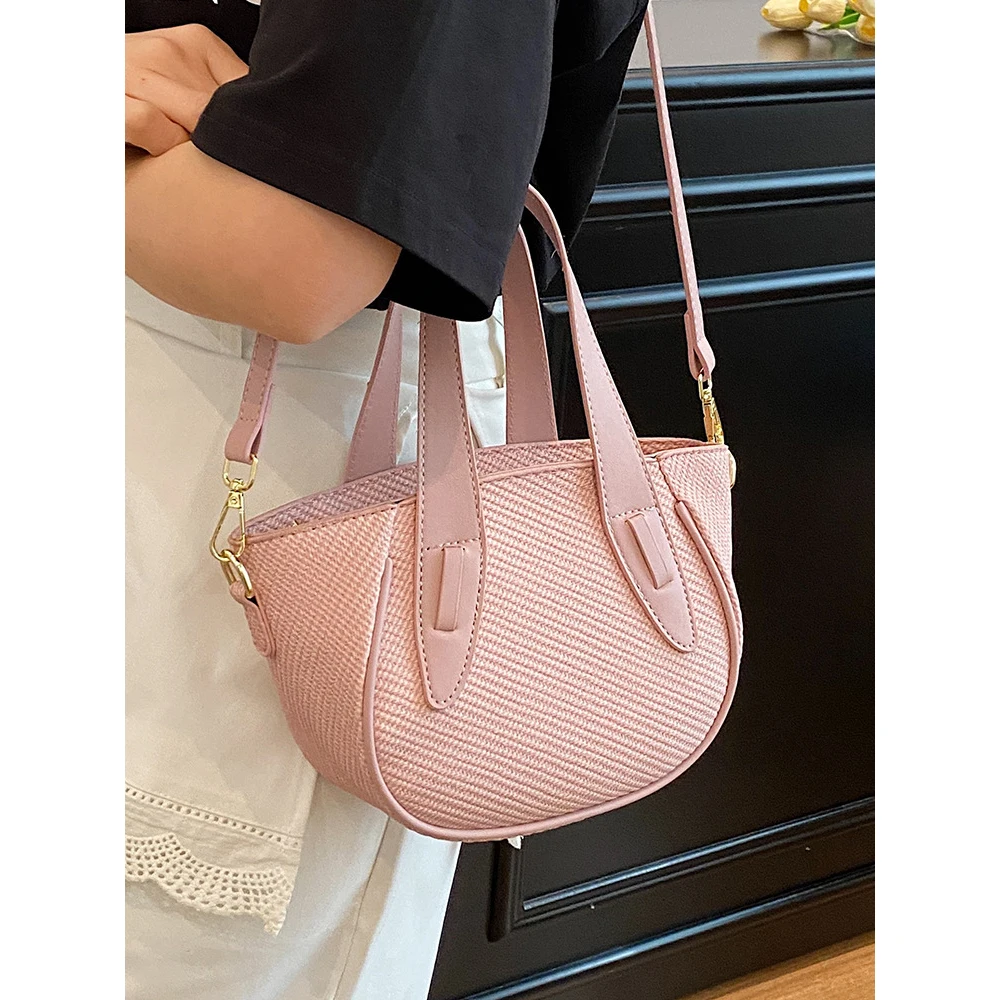 

Винтажная женская тканая сумка с принтом, однотонная сумка-ведро из искусственной кожи, большая вместительная женская сумка-мессенджер для поездок на работу, женская сумка на плечо