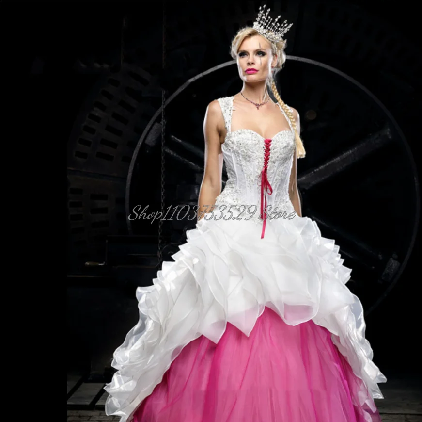 Colonne de niveau plissée à col carré victorien pour mariage, blanc, rose, moderne, élégant, gonflé, patients suceurs de sang, dos nu