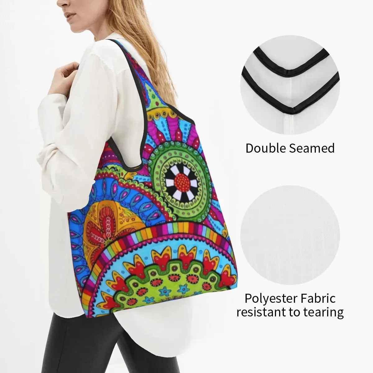 Kawaii Printing Mandala Flower Deanfun Colorful Tote Shopping Bag Portable Shopper Shoulder Handbag