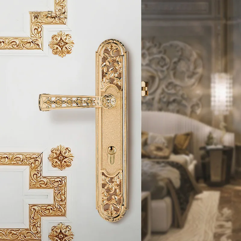 

Прямая продажа с фабрики, европейский медный светильник, роскошная вилла, резная дверная ручка, бесшумный деревянный дверной замок для спальни