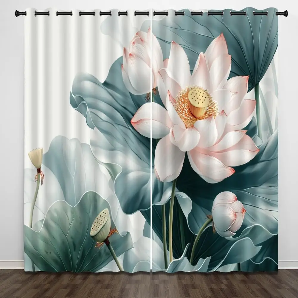 Vibrant Lotus Floral Print Curtain for Home Decor Polyester Window Curtains Bathroom Shower Room Living Room Decoration Blinds S