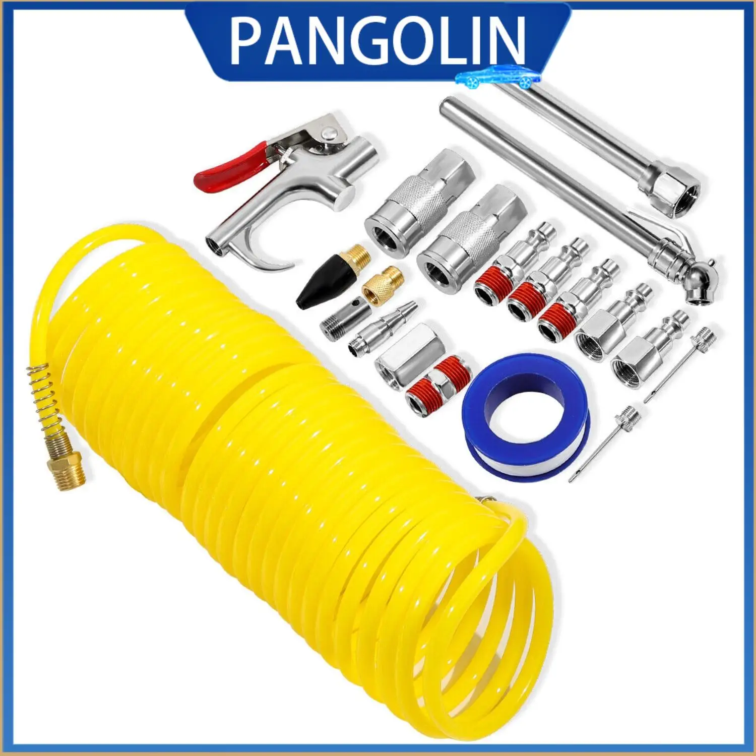 

Комплект аксессуаров для воздушного компрессора PANGOLIN, быстрый разъем, 25 футов, набор насадок для пистолета с возвратным воздушным шлангом, подключение к воздушному инструменту напрямую