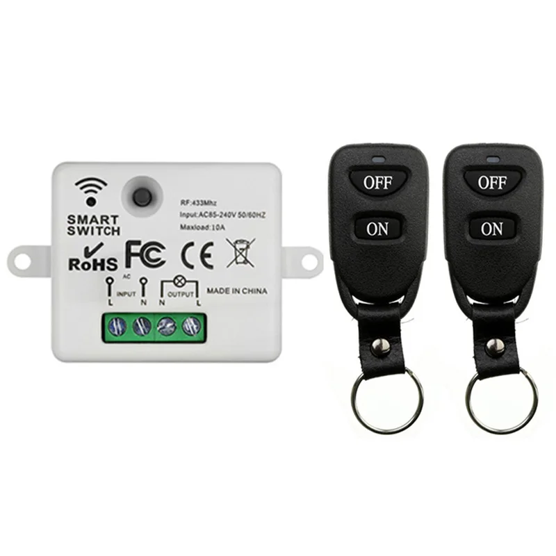 

Универсальный беспроводной пульт дистанционного управления 433 МГц, переменный ток 110 В, 220 В, 1 канал, 1 канал, 10 А, модуль релейного приемника, радиочастотный переключатель для ворот, гаража, открывания
