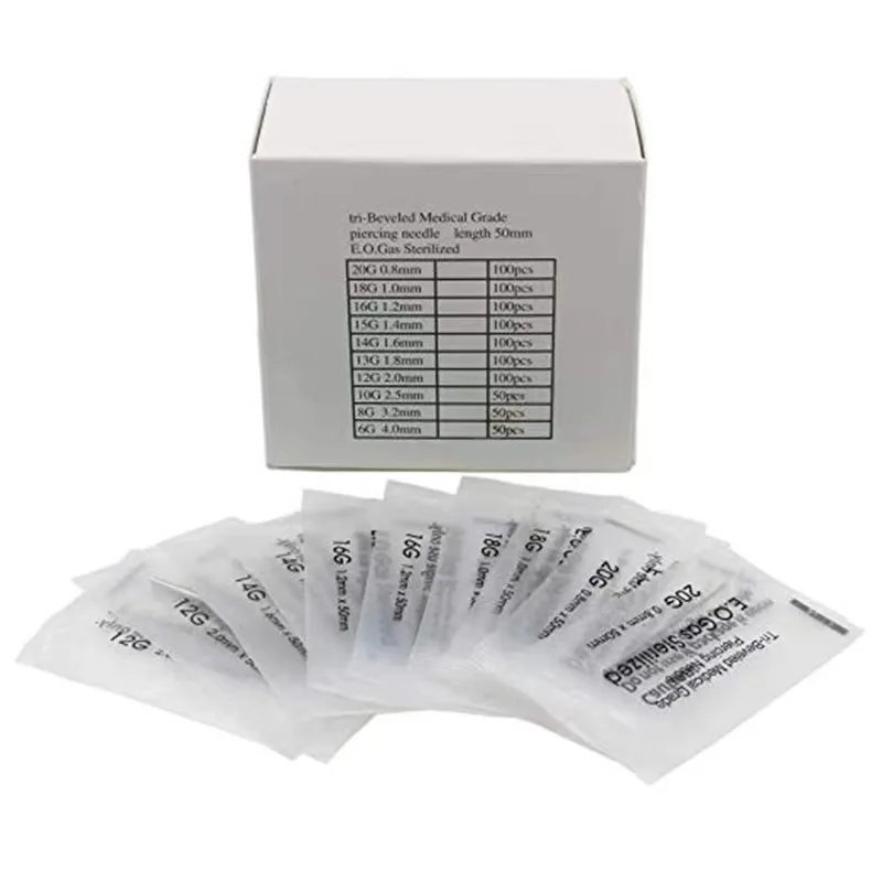 Ago per piercing monouso sterile per il corpo 0,8/1 /1,2/1,4/1,6 mm in acciaio inossidabile per strumenti per piercing al sopracciglio, naso, pancia, lingua