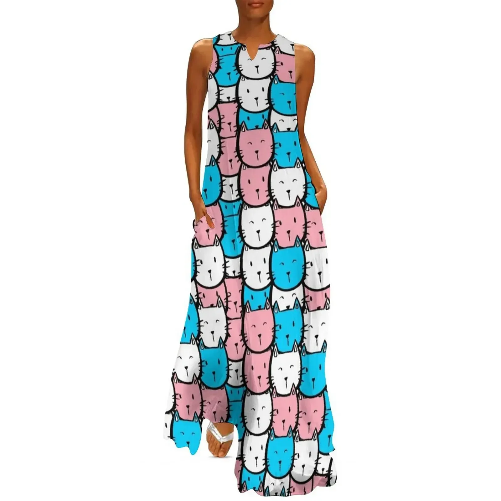 

Subtle Trans Flag Cat Pattern Long Dress women formal occasion dresses wedding guest dress 2025 Dress