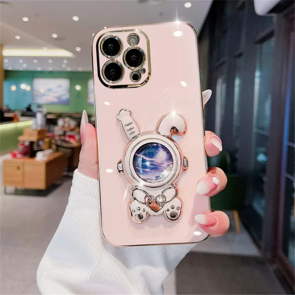 Quicksand Rabbit Stand Phone Case For OPPO A60 A79 A78 A77 A76 A74 A73 A72 A57 A54 A53 A52 A5 A9 2020 A36 A17 A16 A15 A1K Cover