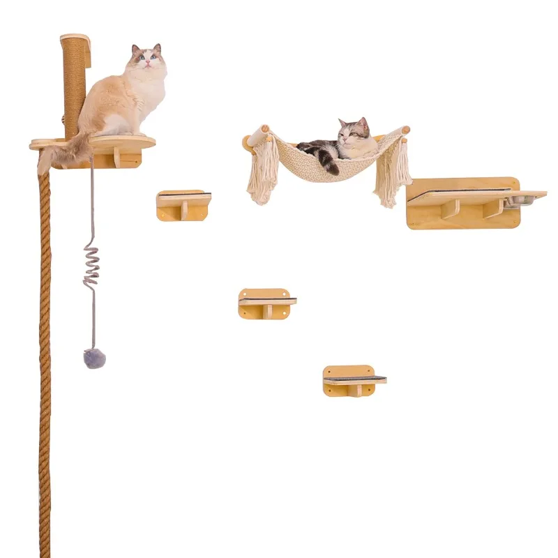 Wooden cat climbing frame 3-in-1 stepped, cat jumping platform, household, solid wood cat climbing frame