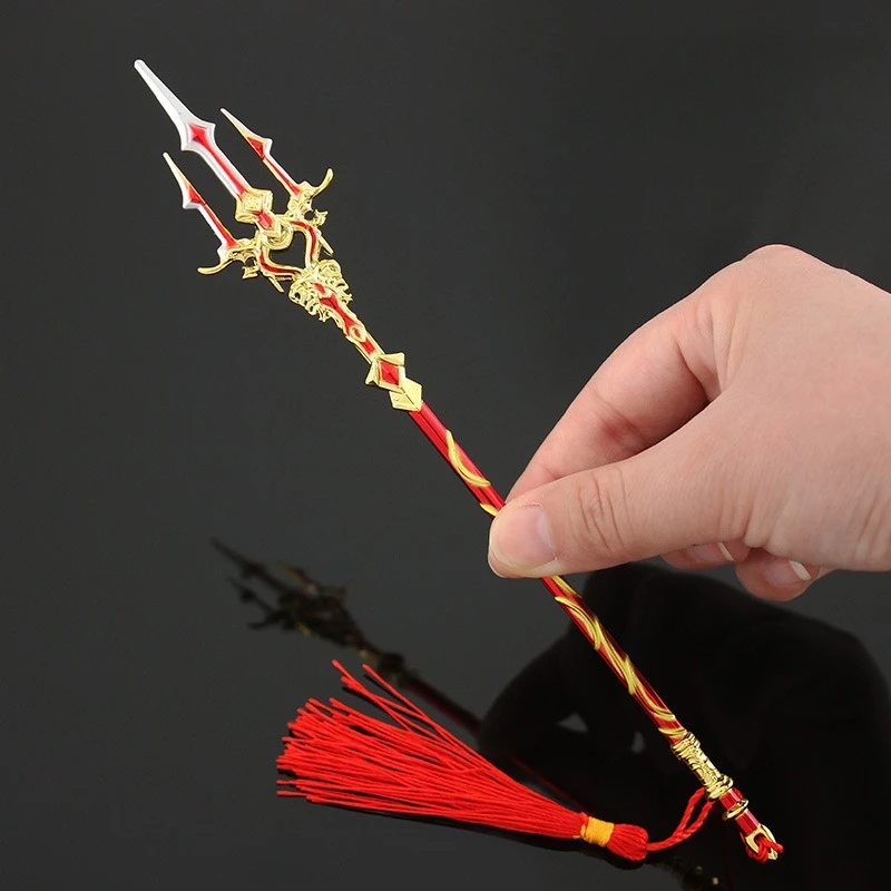Red and Gold Chaos Spear Mini Replica Edition  Metal Trident Keychain, Gaming Collectible Sword Model,  Cosplay Prop / Toys Gift - view 4