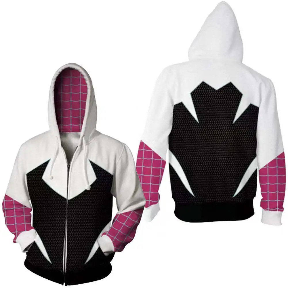 Superbohater Cosplay dla pająka Gwen Stacy bluzy z kapturem płaszcz z suwakiem kostium dla dorosłych dzieci bluza z kapturem Streetwear