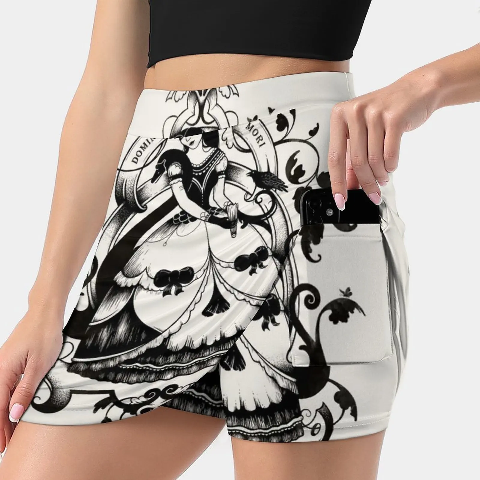 

Mrs. Death Ii Women's skirt Aesthetic skirts New Fashion Short Skirts Girls Skull Dark Black Swan Crow