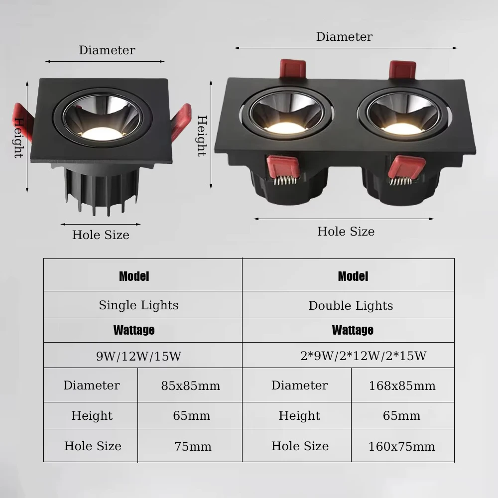 Możliwość przyciemniania wpuszczane przeciwodblaskowe oprawy LED COB 9W 12W 15W 18W LED sufitowe światła punktowe AC85 ~ 265V lampa tła oświetlenie wewnętrzne