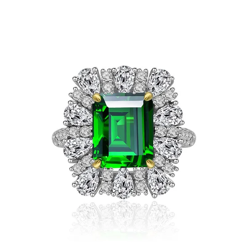 

9*11Emerald-cut luxury full-diamond ring Real 925 Sterling Silver Party Wedding Band Rings for Women Engagement Jewelry
