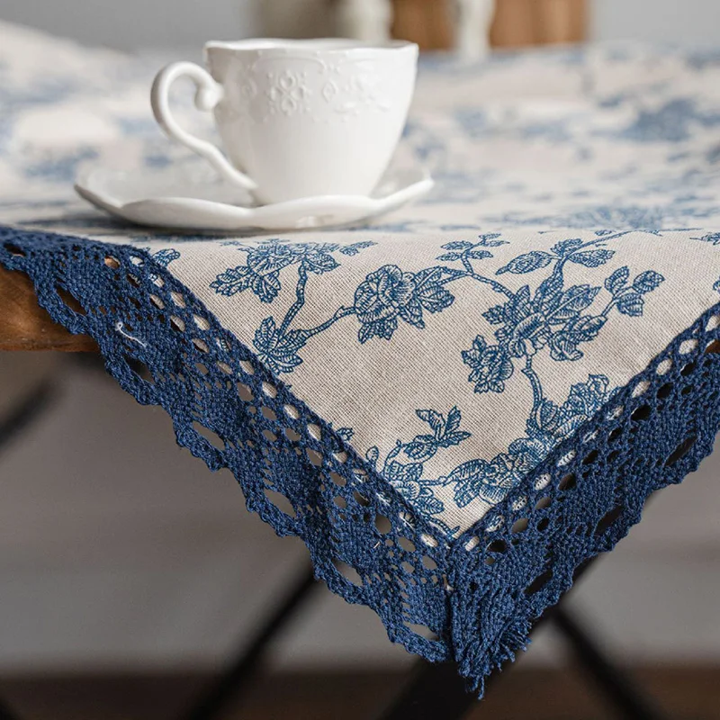 Mantel de encaje de macramé Vintage lavable, cubierta de mesa decorativa para el hogar, color azul marino, tamaño surtido, TJ9517