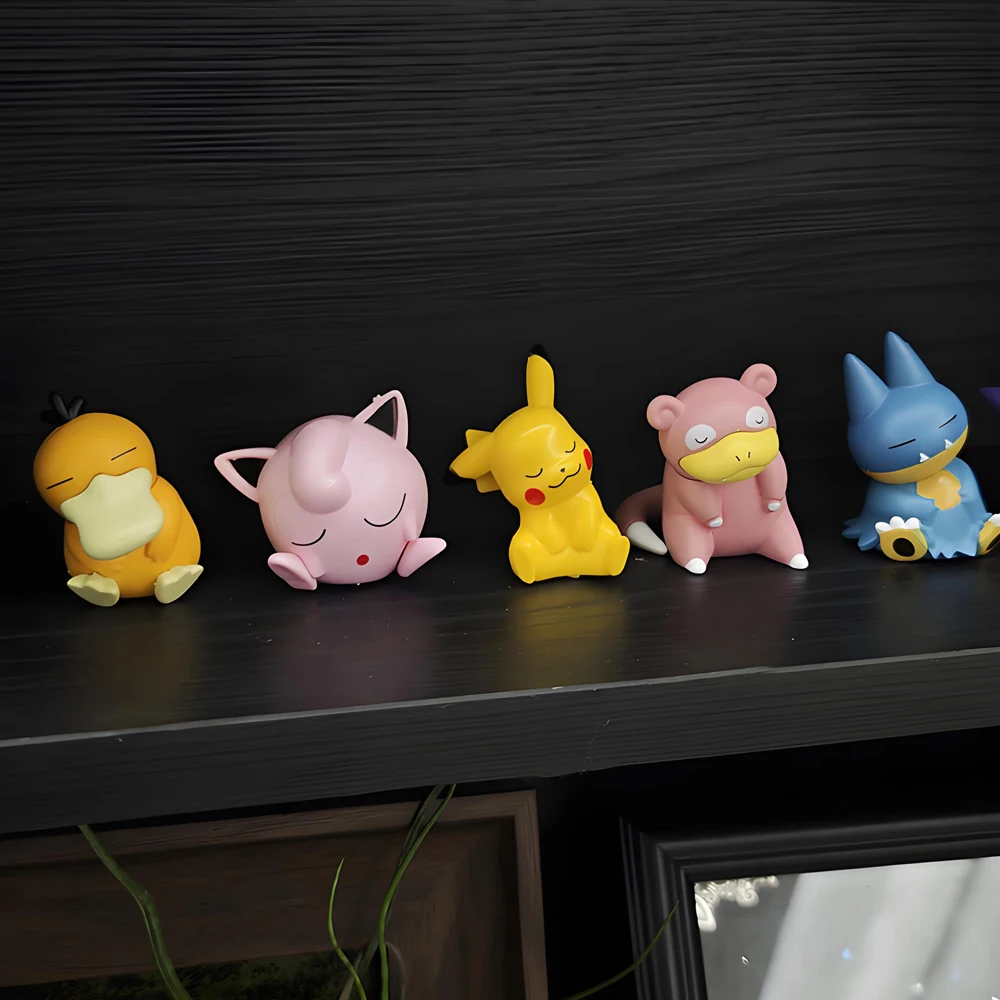 6 قطعة/المجموعة البوكيمون بيكاتشو أنيمي اللعب الدمى Psyduck Gengar Jigglypuff Gonbe Slowpoke النوم لطيف نموذج ألعاب شخصيات الحركة