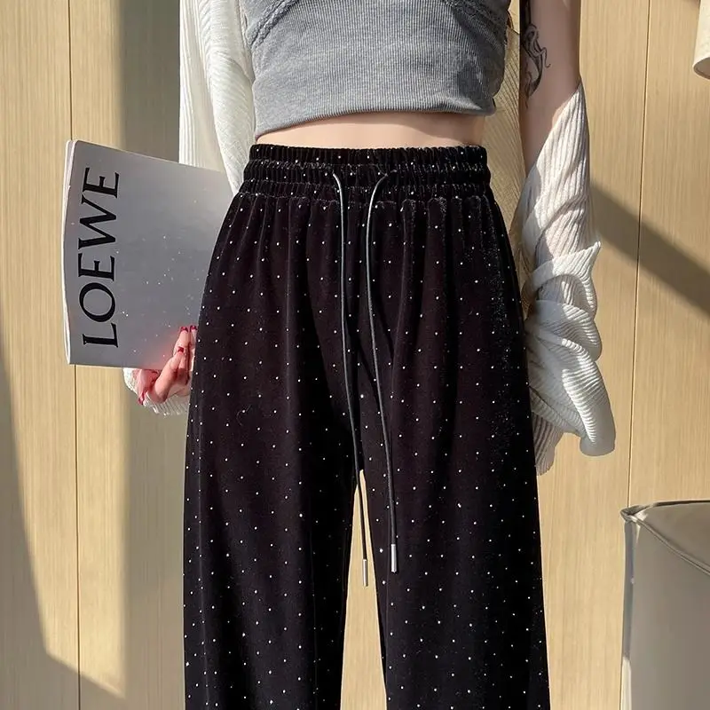 Nail Bead Corduroy Wide Leg Pants For Women In Spring And Autumn, New High Waisted Loose Hanging Straight Leg Casual Pants