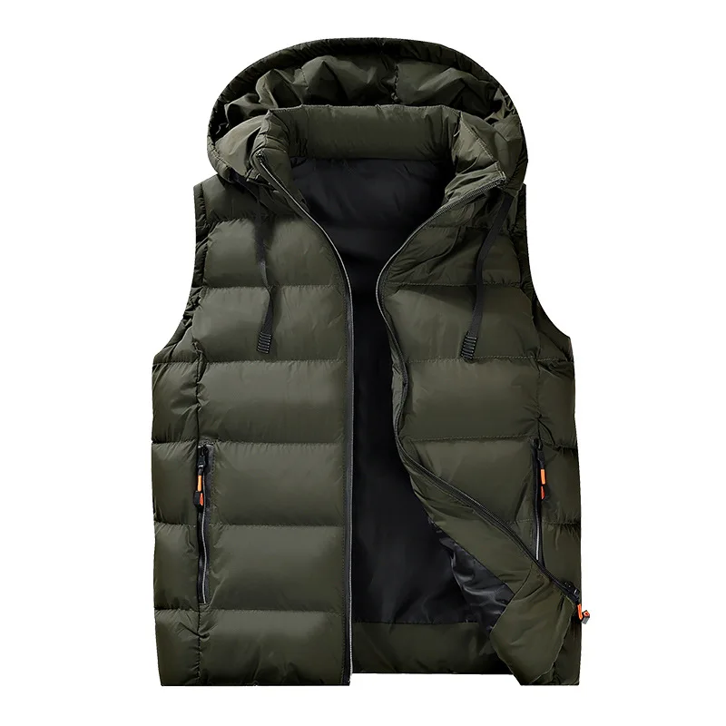 Winter Man Down Waistcoat Thicken Cold-proof Solid Color Male Vest Sleeveless Loose Soft Casual Versatile Men Hooded Coat