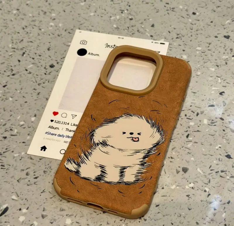 Brown Shook Head Puppy Suitable For Apple 16PROMAX Phone Case iPhone 15/14 Soft case 13/12 leather