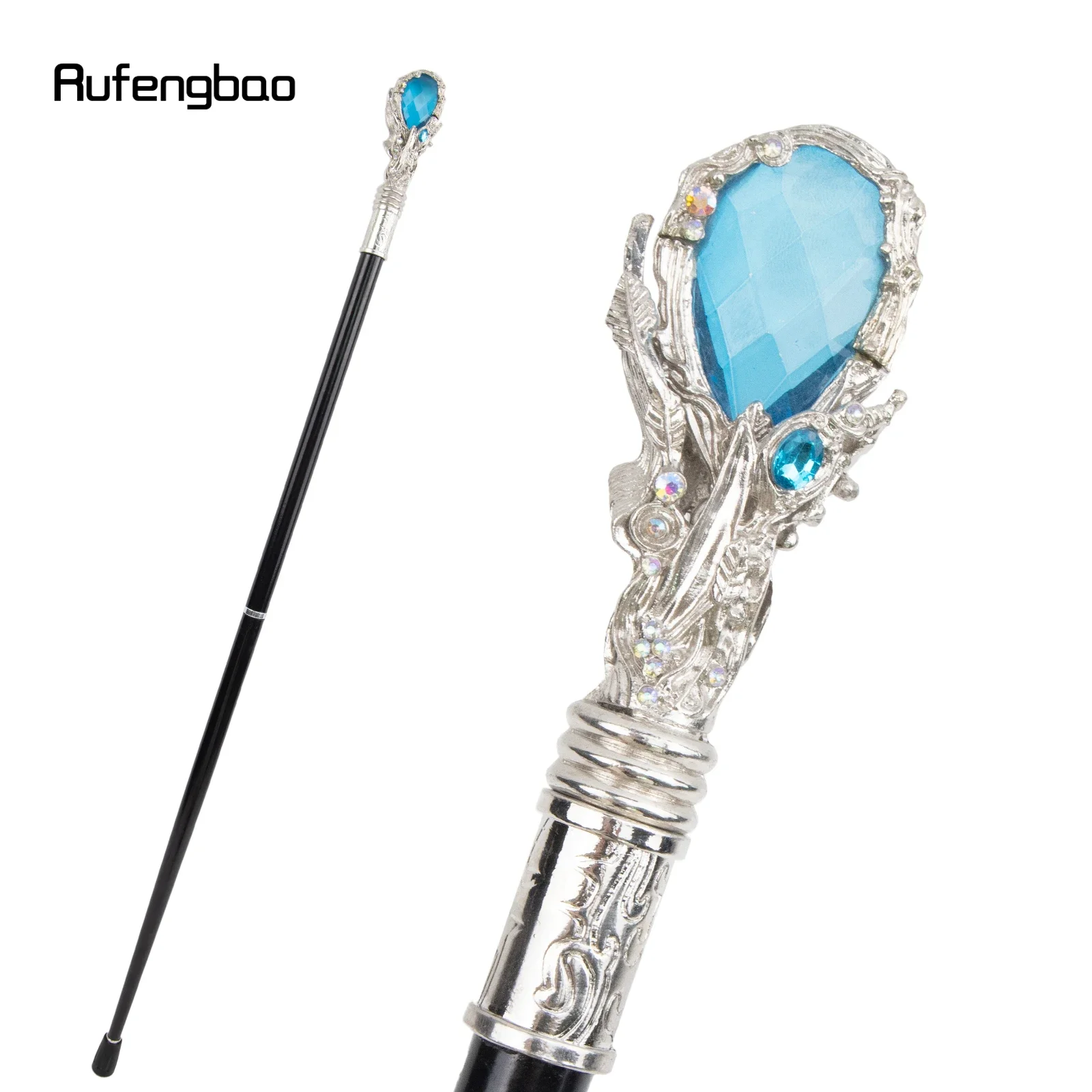 Light Blue Diamond Type White Walking Cane Fashion Decorative Walking Stick Gentleman Elegant Cosplay Cane Knob Crosier 93cm