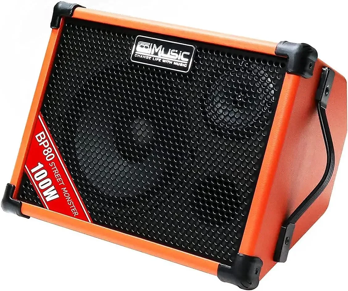 home.BP80 Battery Powered Acoustic Guitar Amplifier- Portable Bluetooth Speaker 100W, 6 Inputs,3 Band EQ,Orange