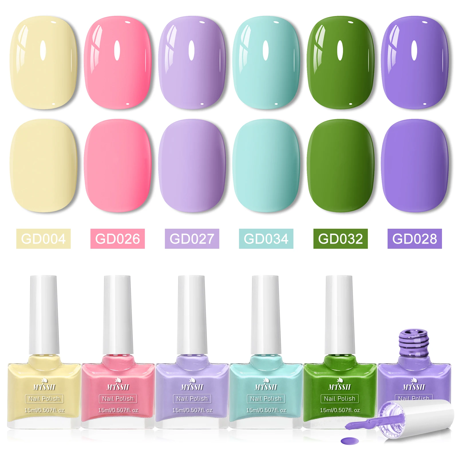 6pcs/set 15ml Red Black Glass Bottle Gel Nail Polish Set NoWipe Top Soak Off UV LED Nail Lacquer Glitter Color Art Nail Polish