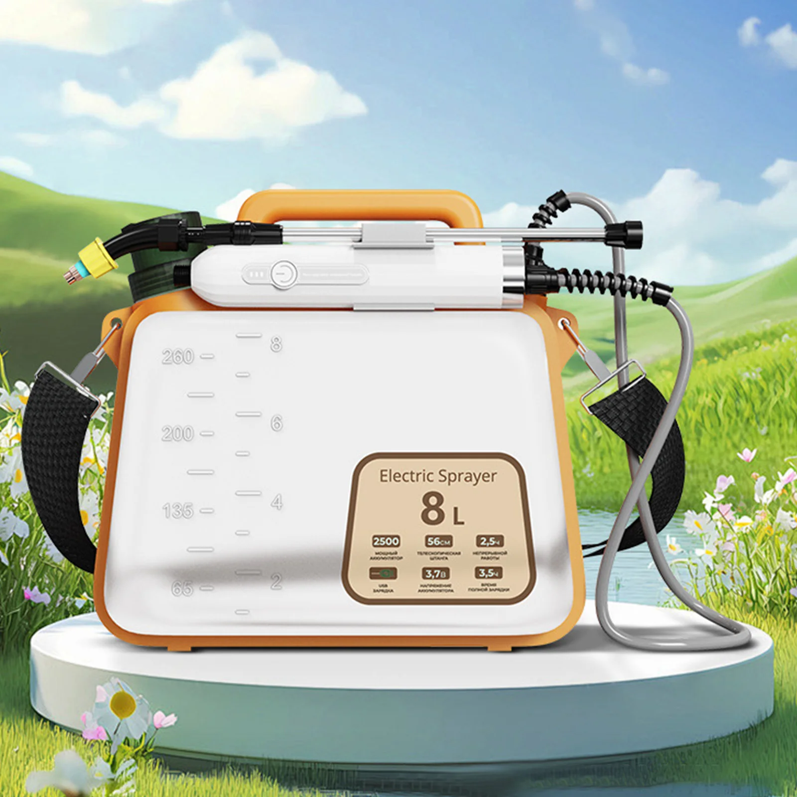 8L Garden Sprayer with 3 Mist Nozzles Rechargeable Retractable Wand Water Sprayer with Shoulder Strap for Lawn Garden Yard