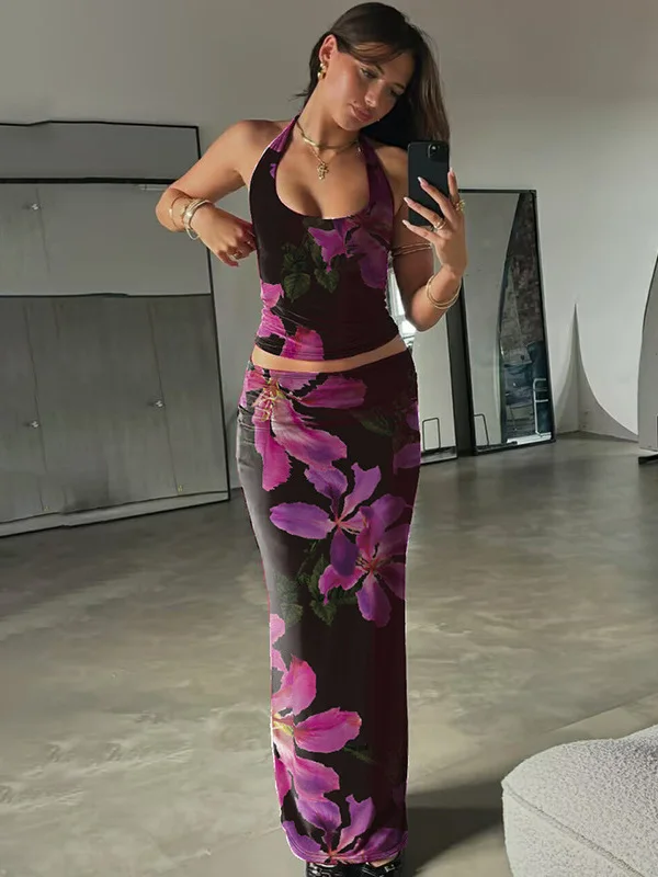 Dan Lian Season Wind Vintage Print Holiday ter Top High Waist Bodycon Skirt Set Women's Faion Summer Outfit Two-Piece Set