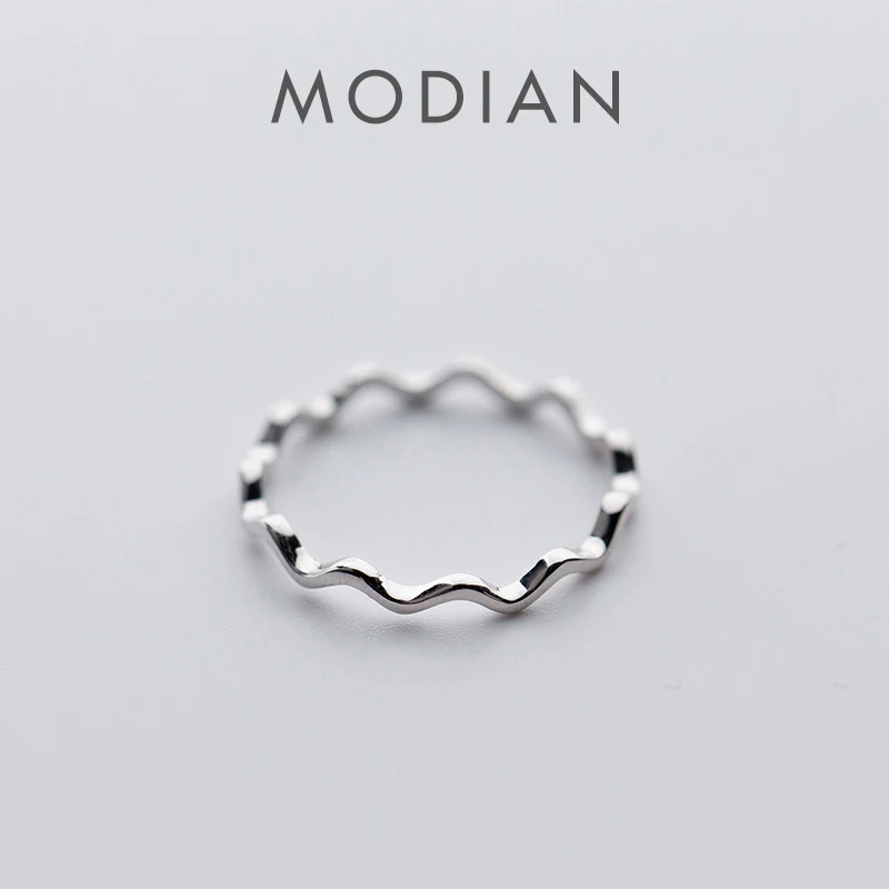 Modian Glossy Simple Wave Ring for Women Fashion 925 Sterling Silver Geometric Curve Rings Korea Style Fine Jewelry Girl Gift
