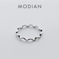 Modian Glossy Simple Wave Ring for Women Fashion 925 Sterling Silver Geometric Curve Rings Korea Style Fine Jewelry Girl Gift