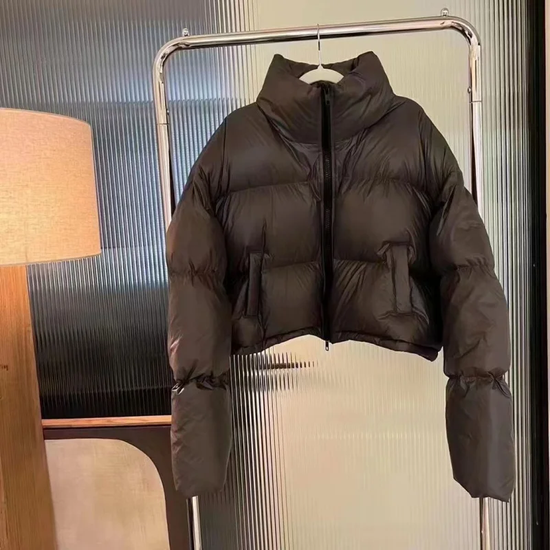 Jaqueta de algodão curta e grossa feminina, gola Stand, Casacos na moda, 2023, Novo