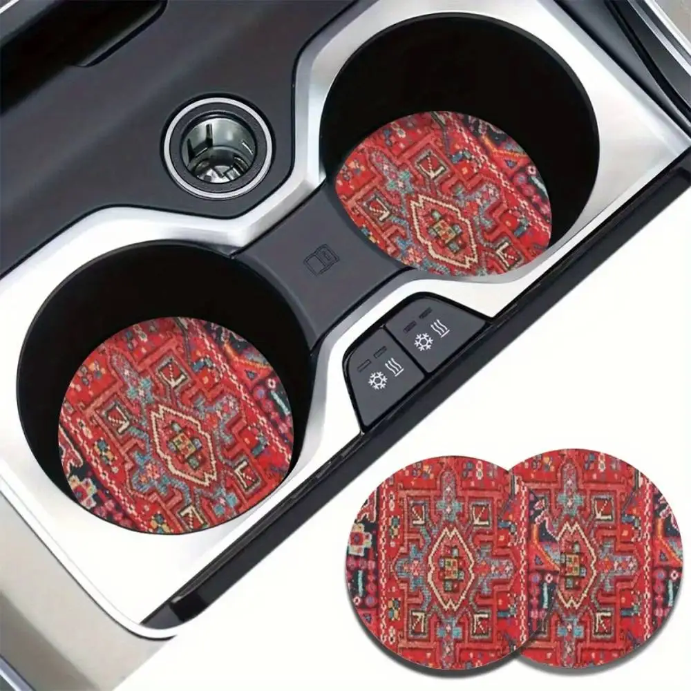 Vintage Ethnic Absorbent Car Cup Holder Coasters 2pcs For Women Vehicle & Home Desk