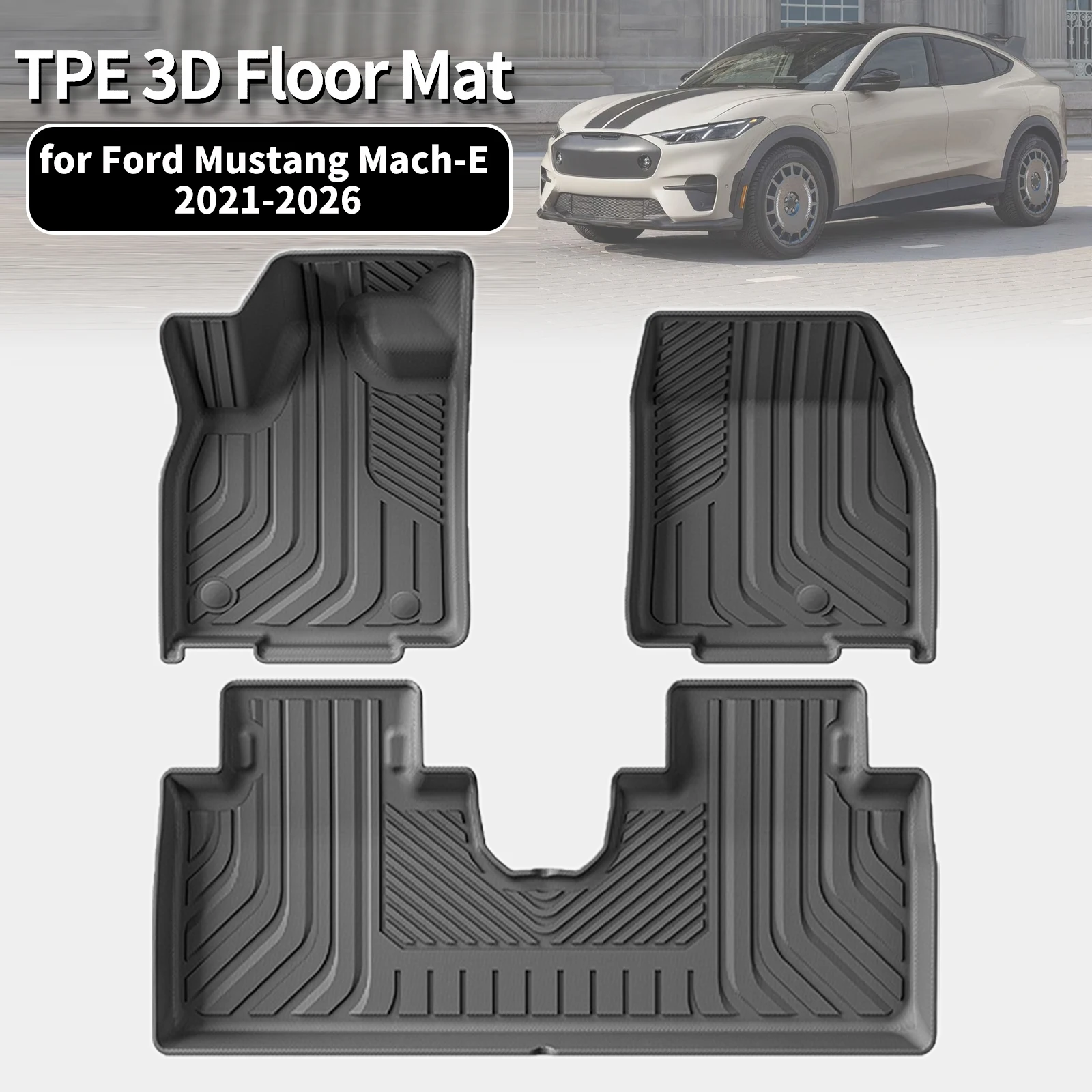 for Ford Mustang Mach‑E 2021-2024 2025 2026 LHD All-Weather Car Floor Liners TPE Car Floor Mats & Waterproof Trunk Cargo Pad
