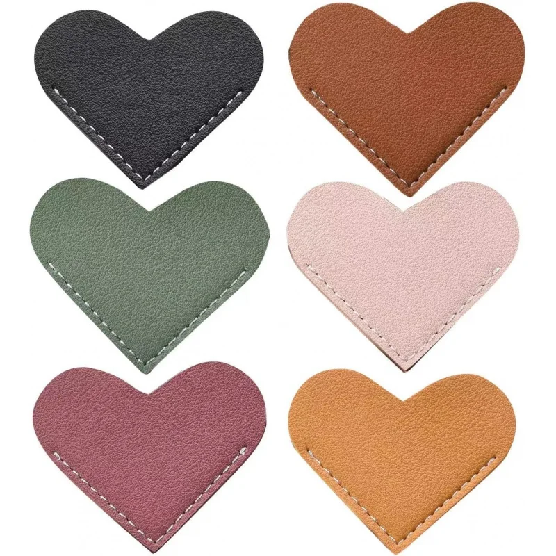 6 Stück, Lesezeichen in Herzform aus Leder, Buchzubehör für die Ecken der Seiten, geeignet für Damen, Kinder, hübsche, handgefertigte Geschenke zum Lesen.