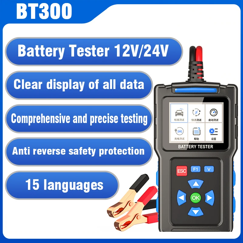 

BT300 Car Battery Tester 12V 24V Battery Analyzer Automotive Tools OBD Tester TesterFor Car Truck Motorcycle ATV SUV Boat