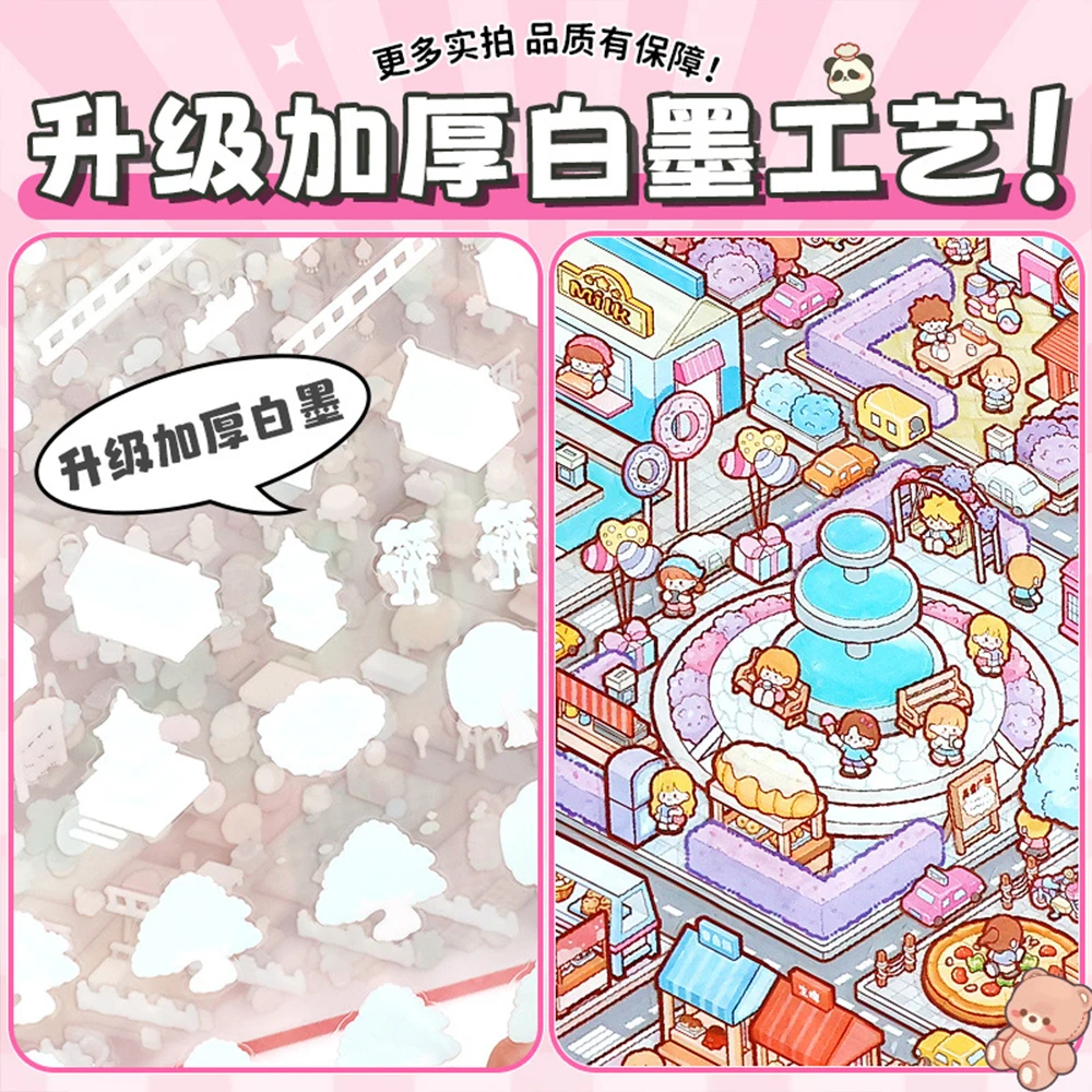 Scenes Cartoon Landscape Sticker Book 3D Miniature Scenography Cabin Pocket Sticker Visual Stacking Scene Stickers DIY Gift