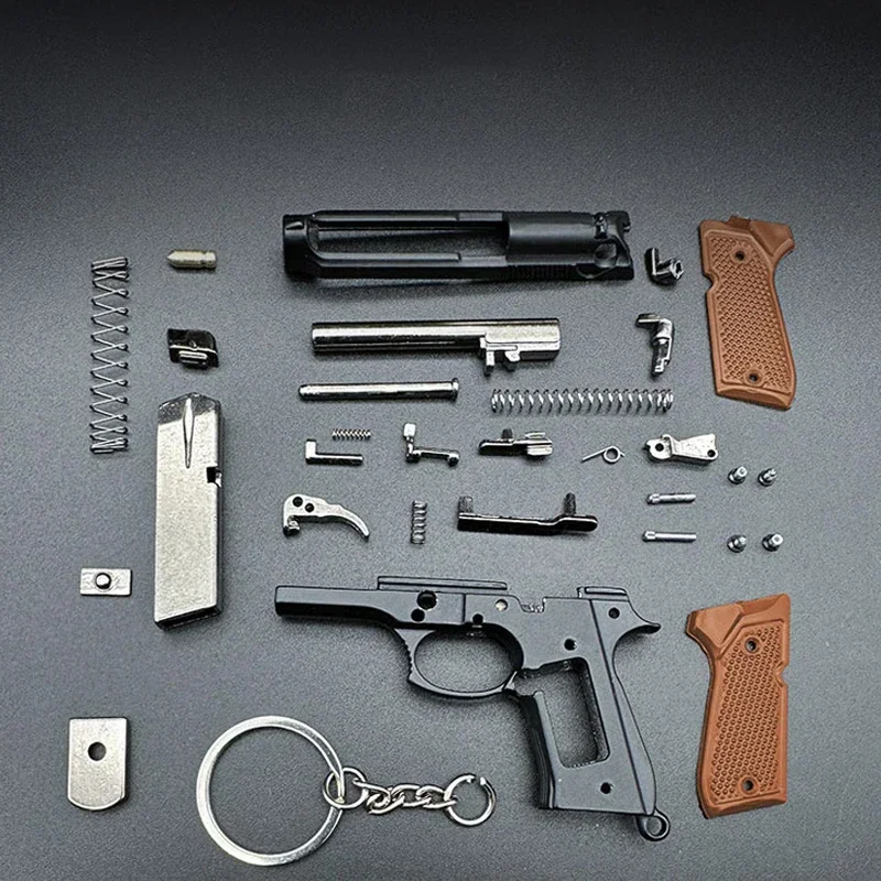 1PCS NEW 1: 3 Wooden Handle 92F Pistol Model Detachable Toy Gun Keychain (Can't Shot)