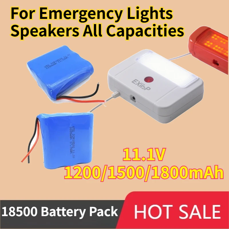 

11.1V 1200/1500/1800mAh 18500 Lithium Battery Pack with 3S1P for Emergency Lights Speakers All Capacities Rechargeable Batteries