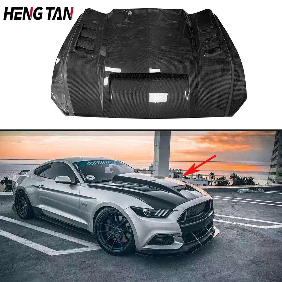 

For Ford Mustang 2015-2017 TF Style Carbon Fiber Car Front Bumper Engine Hood Bonnet Vent Cover Parts Upgrade Body kit