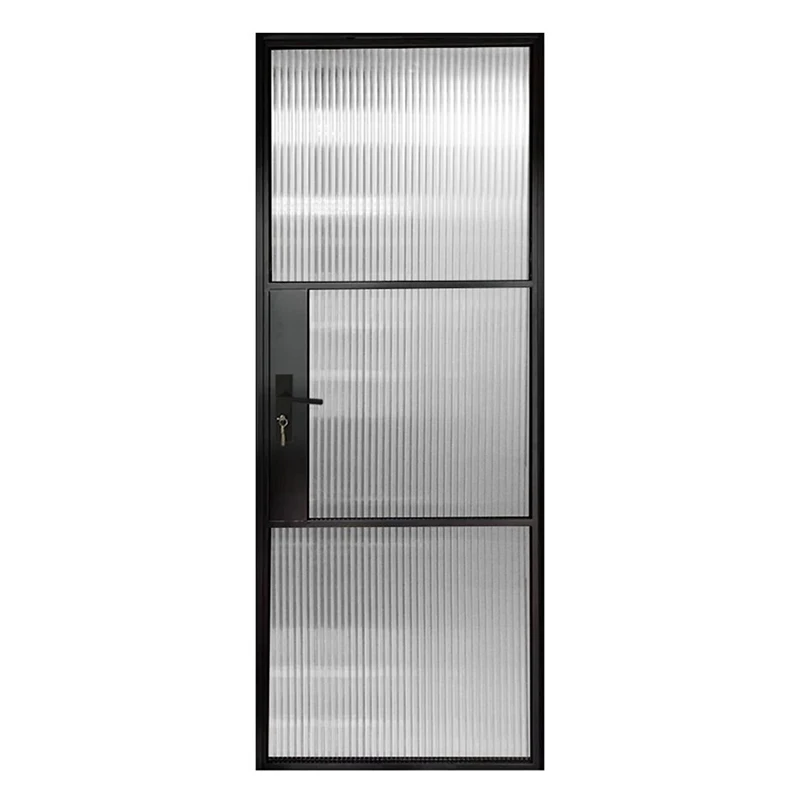 Custom safety front door black iron frame tempered glass swing swing door