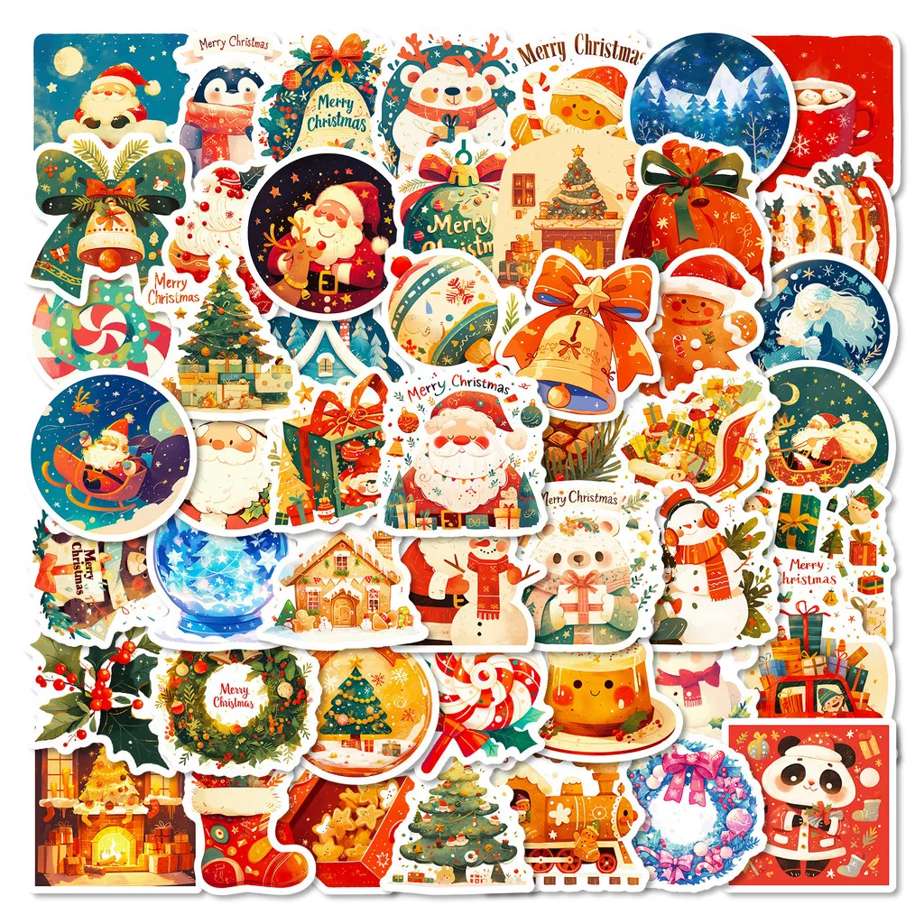 

50 Pcs Christmas Festive Cartoon Stickers - Kids Party Decor Decals for Water Bottles & Notebooks BulingBulingStickers Store