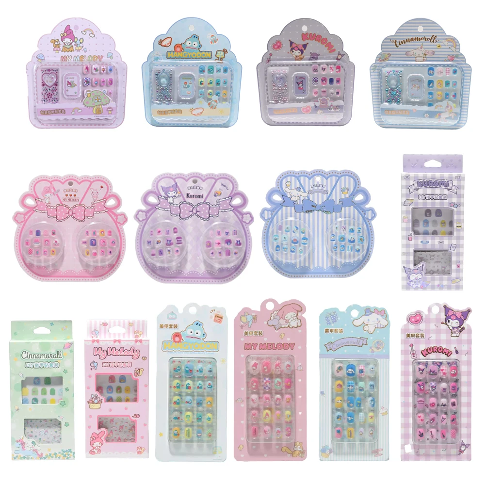 

Cartoon Sanrio Kids sweet lovely Nail Sticker Cute Hello Kitty Cinnamoroll Kuromi Children Press on Nail Patch Girl Toy Gift