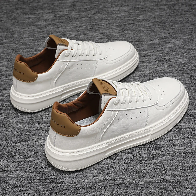 Fashion Men Casual Leather Sneakers Winter Breathable Trendy Mating White Skate Shoes Comfortable Non-slip Daily Walking Shoes