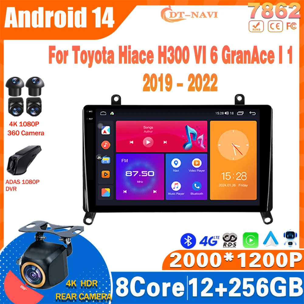 Android 14 Car Radio For Toyota Hiace H300 VI 6 GranAce I 1 2019 - 2022 Multimidia Video Player Navigation GPS Carplay Stereo 4G