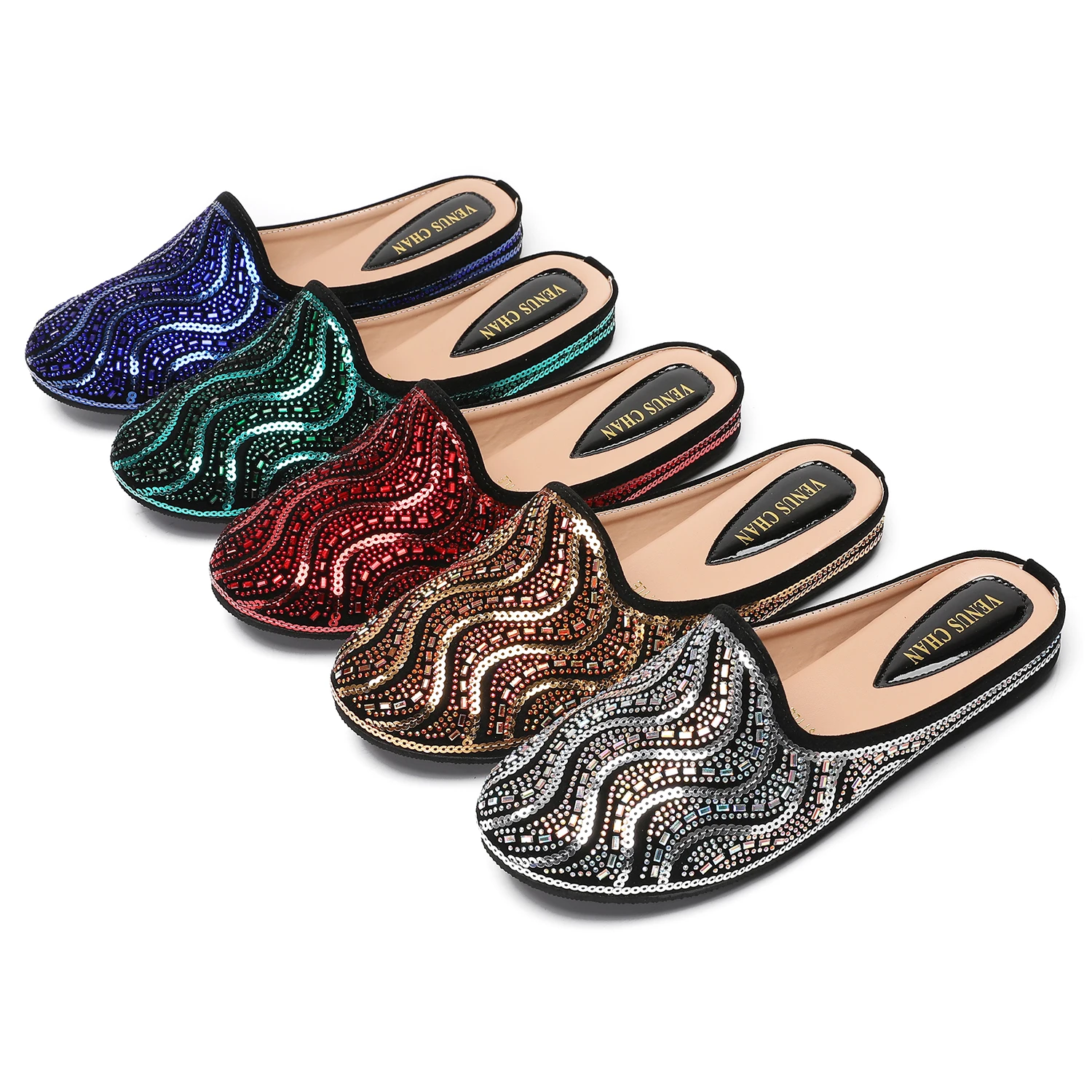 Woman Fashion Comfortable Party Slippers Nigeria Red Color Half Shoes Elegant Flat Shoes for  2025 Latest Design